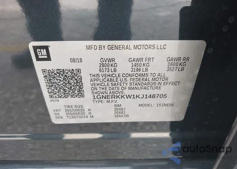 2019 Chevrolet Traverse Premier z USA, uszkodzony, nr VIN 1GNERKKW1KJ148705